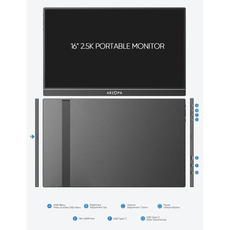 Arzopa Z1RC (Φορητό Monitor 16", QHD, 2560K, HDR, Black)